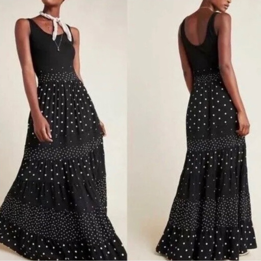 Elegant Black Polka Dot Maxi Dress